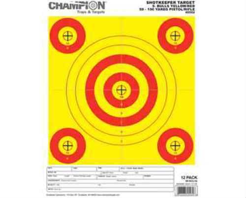 Champion Targets 45562 Shotkeeper Hanging Paper 8.5" x 11" 5-Bullseye Red/Yellow 12 Pack